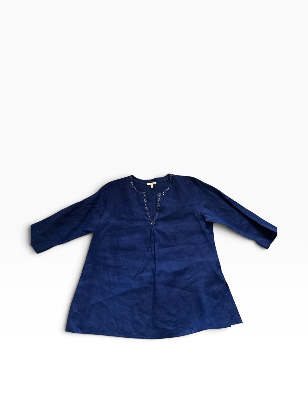 Eileen fisher blue linen v-neck tunic 3/4 sleeves size large